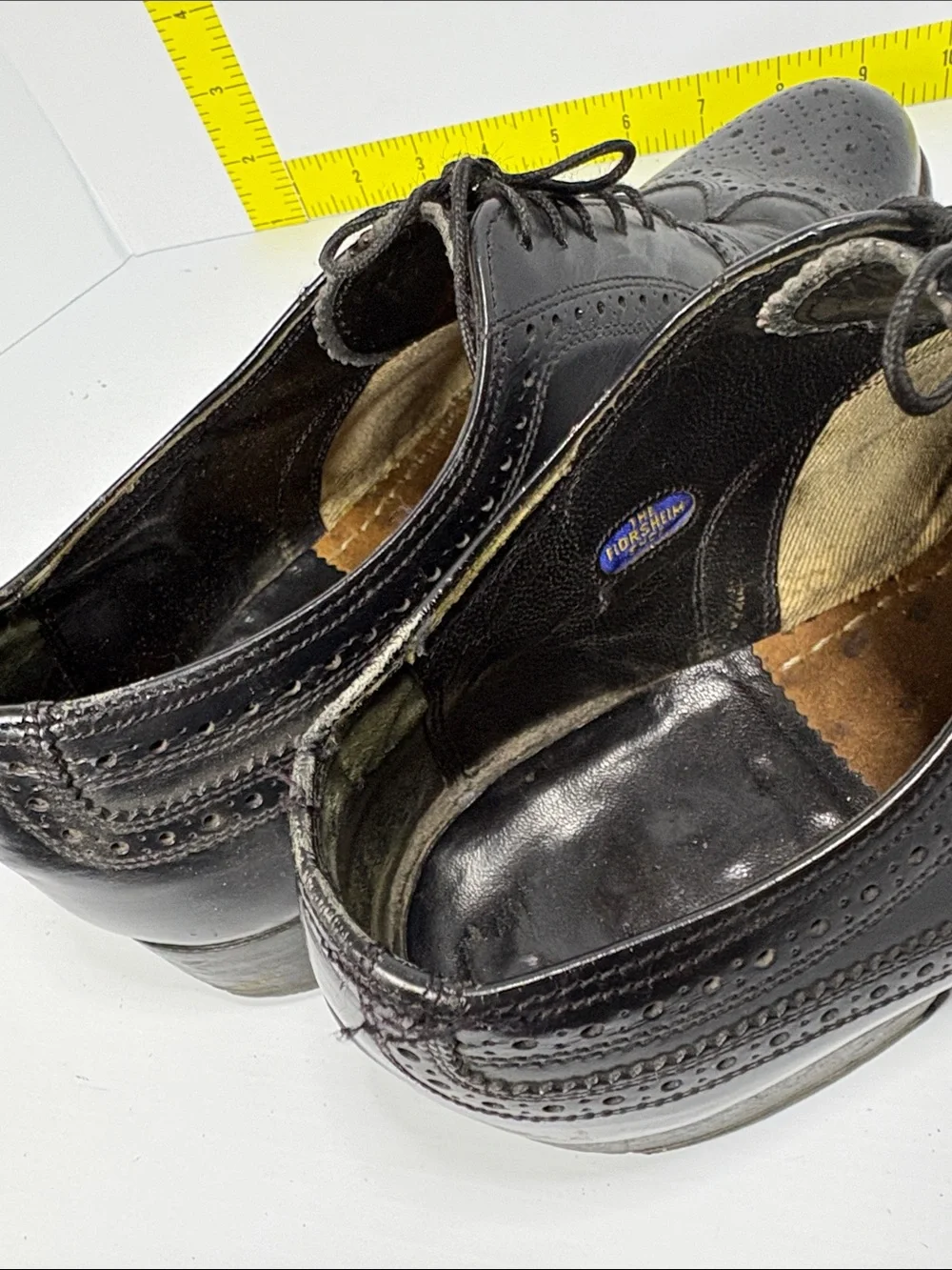 Vintage‎ Florsheim s 7.5d Men's Black Leather Wingtip Dress Shoes. Box 26